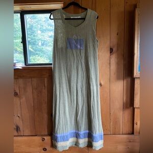 Anu Olive Maxi Dress with Purple Embroidery 100% Cotton